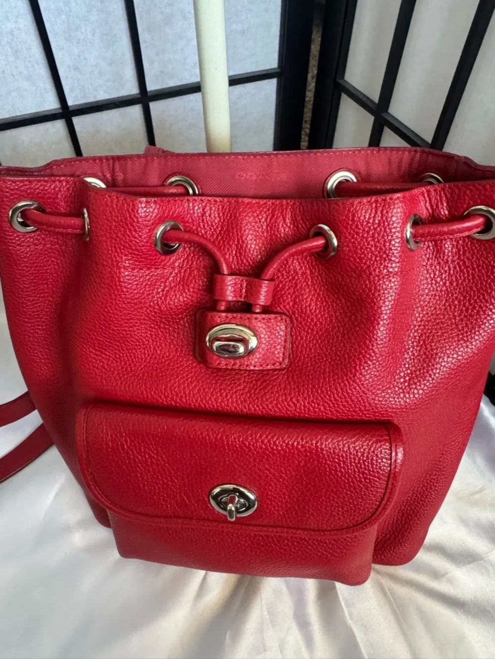 Coach Red Pebbled Leather Mini Turnlock Rucksack - Picture 9 of 12